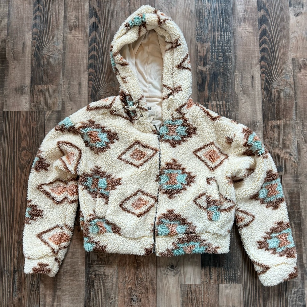 RSQ Cream and Brown Patterned Jacket
